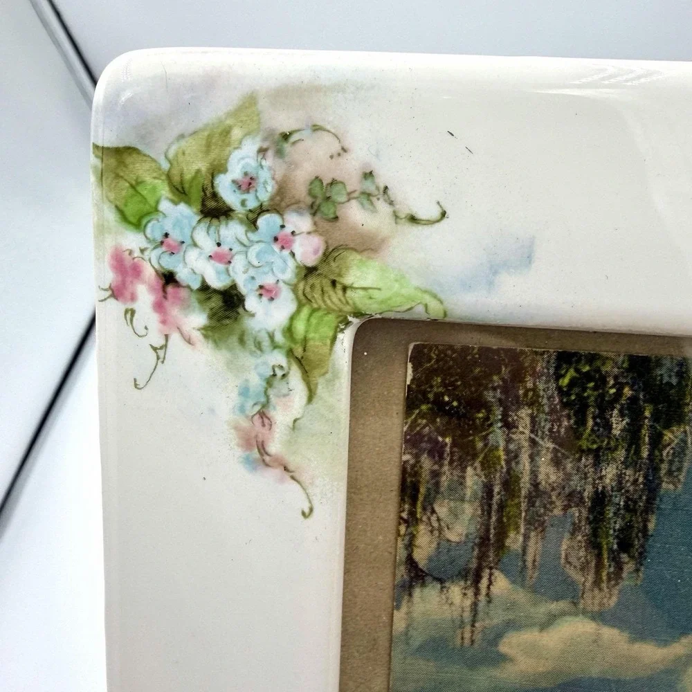 VTG 1987 Ceramic Floral Picture Frame 4 x 6 Cottagecore Shabby Jubilee Granny